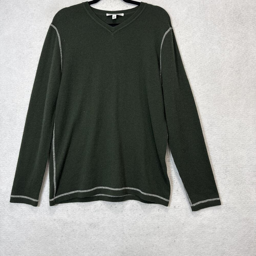 Autumn Cashmere Sweater Womens Large Green V Neck 100% Cashmere Knit Pullover